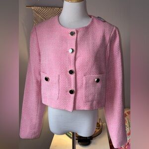 Joie Pink Tweed blazer with enamel black buttons size 10